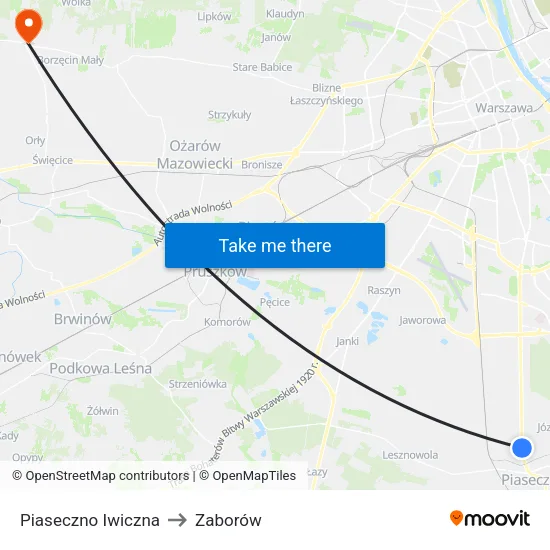 Piaseczno Iwiczna to Zaborów map