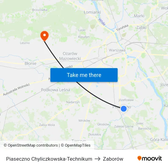 Piaseczno Chyliczkowska - Technikum to Zaborów map