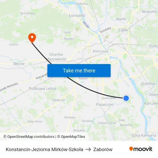 Konstancin-Jeziorna Mirków - Szkoła to Zaborów map