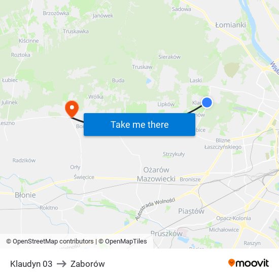 Klaudyn 03 to Zaborów map