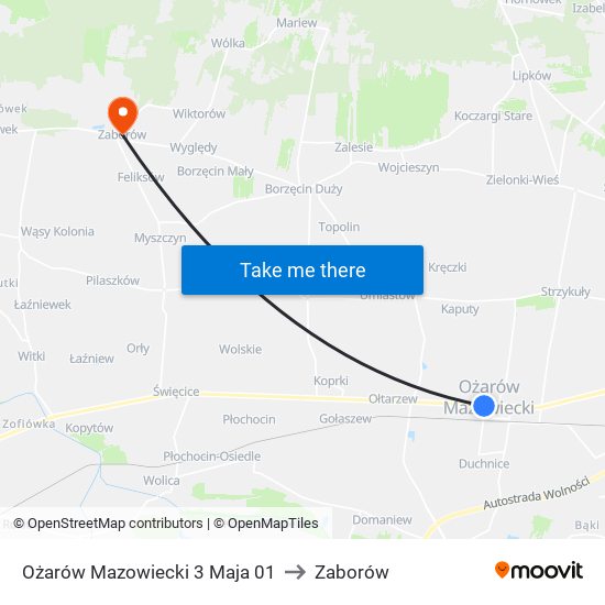 Ożarów Mazowiecki 3 Maja 01 to Zaborów map