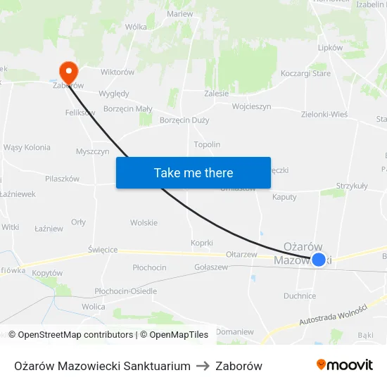 Ożarów Mazowiecki Sanktuarium to Zaborów map