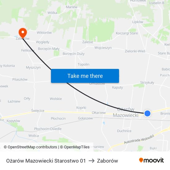 Ożarów Mazowiecki Starostwo 01 to Zaborów map