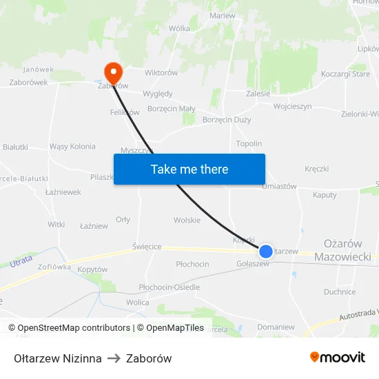 Ołtarzew Nizinna to Zaborów map