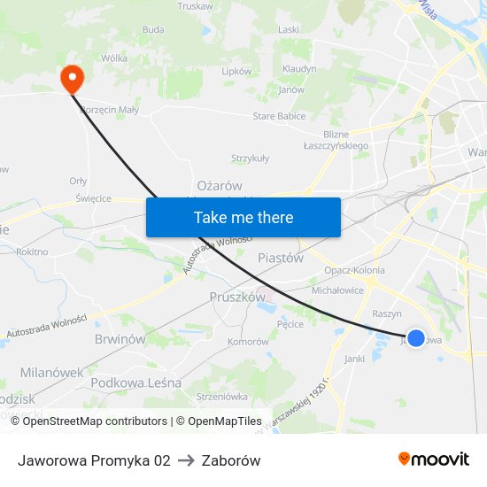 Jaworowa Promyka to Zaborów map