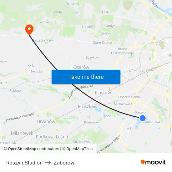 Raszyn Stadion to Zaborów map