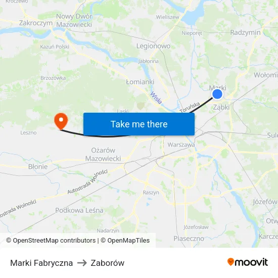 Marki Fabryczna to Zaborów map