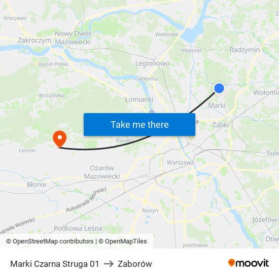 Marki Czarna Struga to Zaborów map