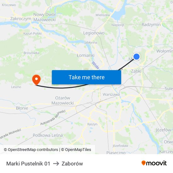 Marki Pustelnik to Zaborów map