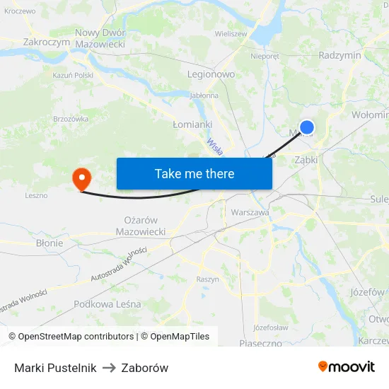 Marki Pustelnik to Zaborów map