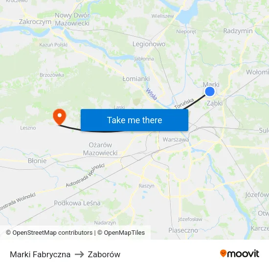 Marki Fabryczna to Zaborów map