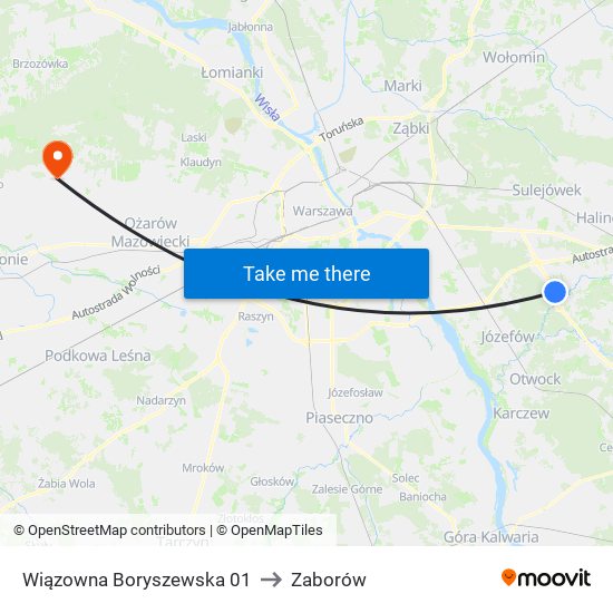 Wiązowna Boryszewska to Zaborów map