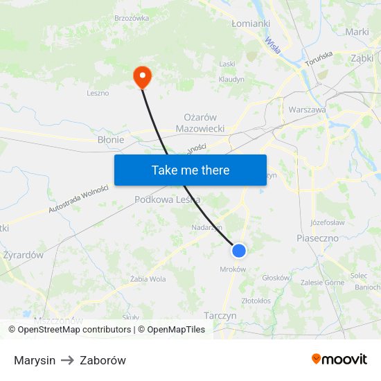 Marysin to Zaborów map