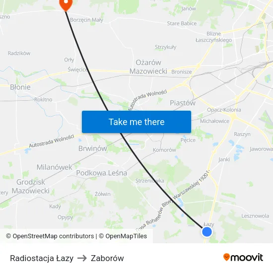 Radiostacja Łazy to Zaborów map