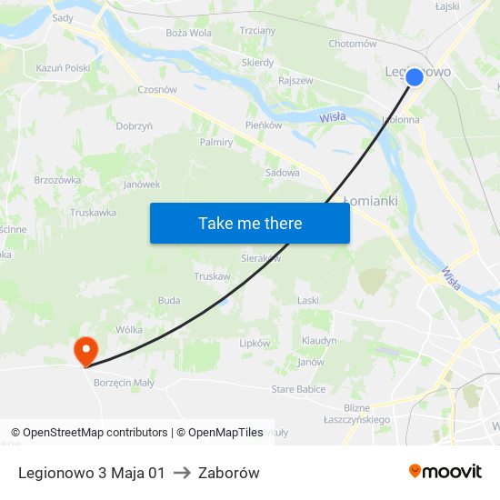 Legionowo 3 Maja to Zaborów map