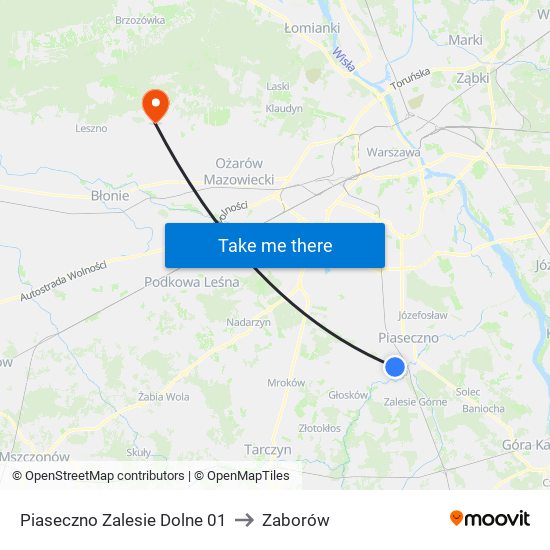 Piaseczno Zalesie Dolne 01 to Zaborów map