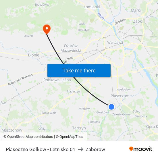 Piaseczno Gołków-Letnisko to Zaborów map