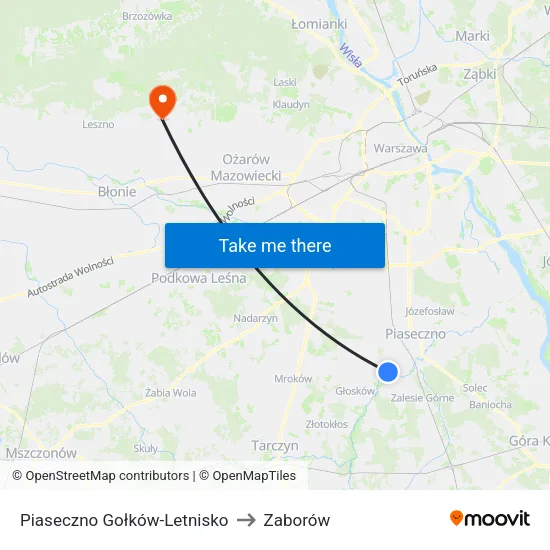 Piaseczno Gołków - Letnisko to Zaborów map