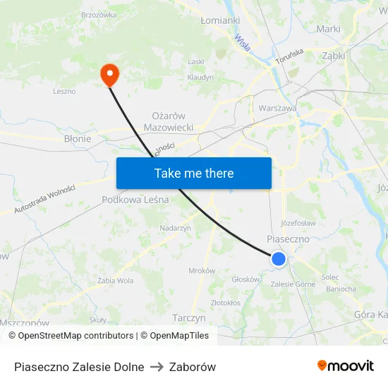Piaseczno Zalesie Dolne to Zaborów map