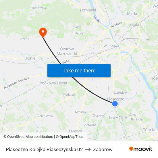 Piaseczno Kolejka Piaseczyńska 02 to Zaborów map