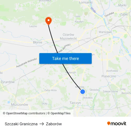 Szczaki Graniczna to Zaborów map