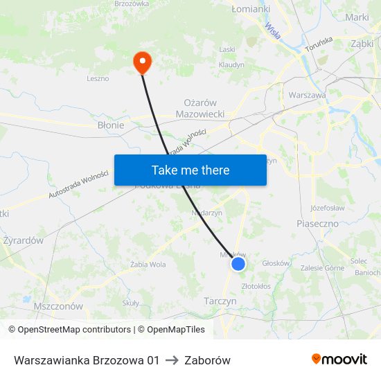 Warszawianka Brzozowa 01 to Zaborów map