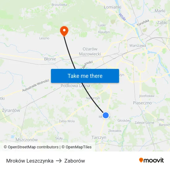 Mroków Leszczynka to Zaborów map