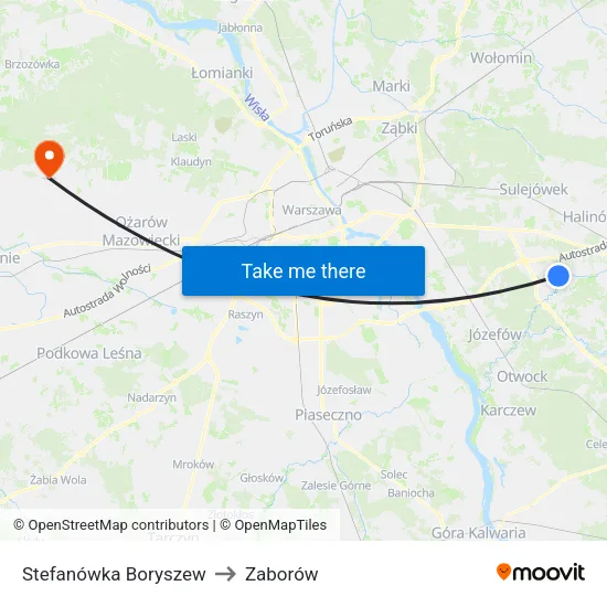 Stefanówka Boryszew to Zaborów map