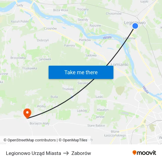 Legionowo Urząd Miasta to Zaborów map