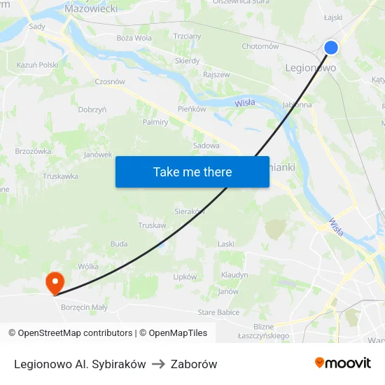 Legionowo Al. Sybiraków to Zaborów map
