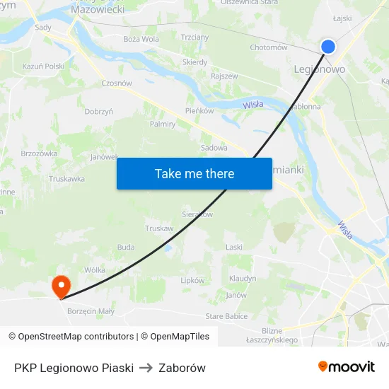 PKP Legionowo Piaski to Zaborów map