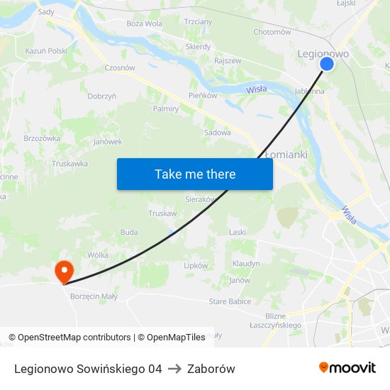 Legionowo Sowińskiego to Zaborów map