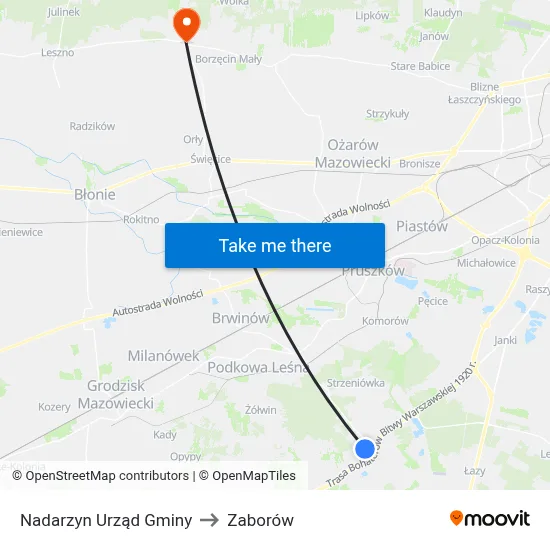 Nadarzyn Urząd Gminy to Zaborów map