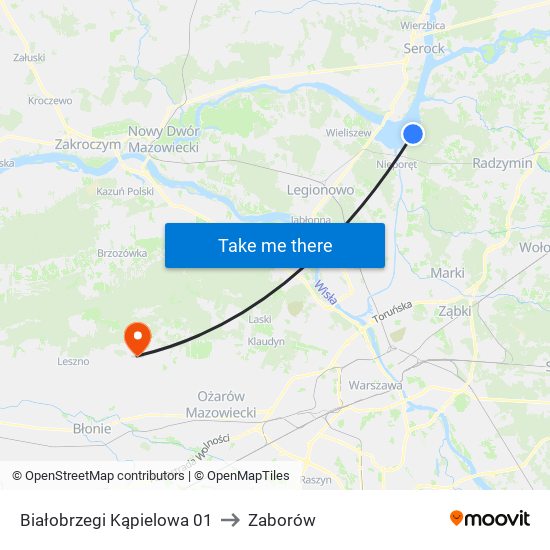 Białobrzegi Kąpielowa 01 to Zaborów map