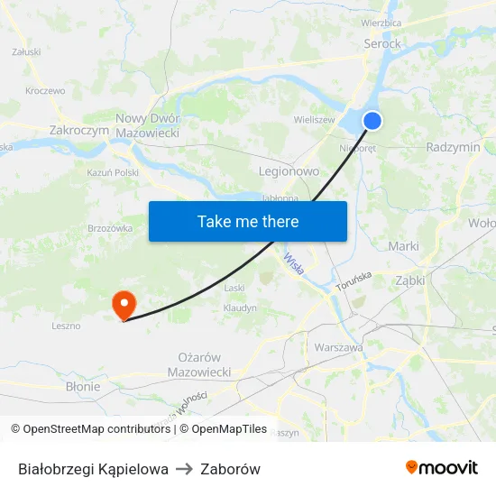 Białobrzegi Kąpielowa to Zaborów map
