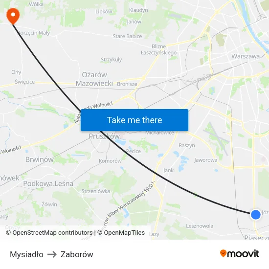 Mysiadło to Zaborów map