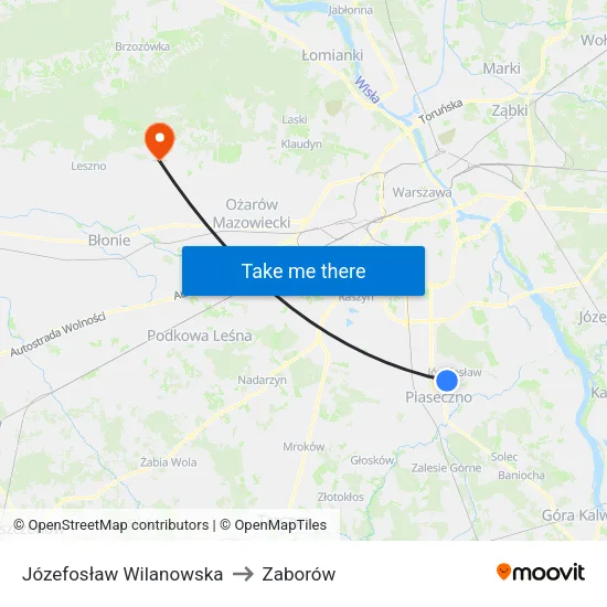 Józefosław Wilanowska to Zaborów map