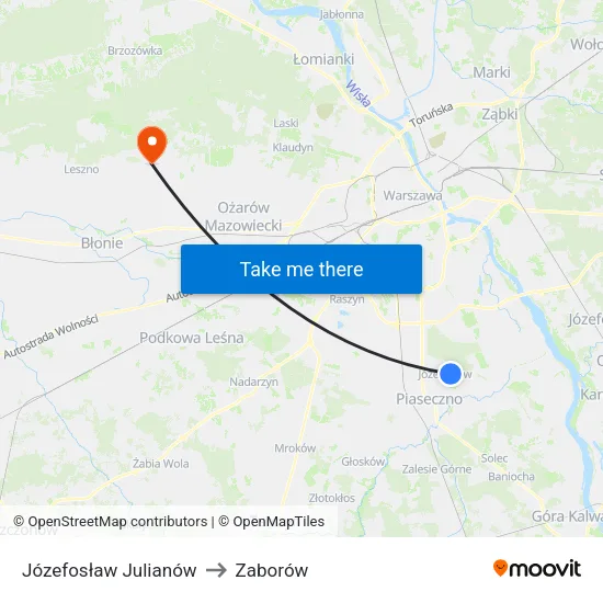 Józefosław Julianów to Zaborów map