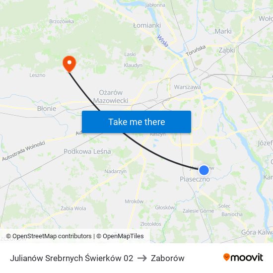 Julianów Srebrnych Świerków 02 to Zaborów map