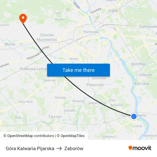 Góra Kalwaria Pijarska to Zaborów map