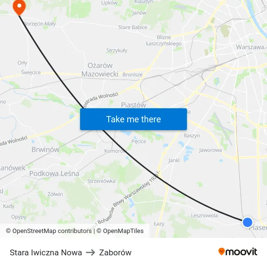Stara Iwiczna Nowa to Zaborów map