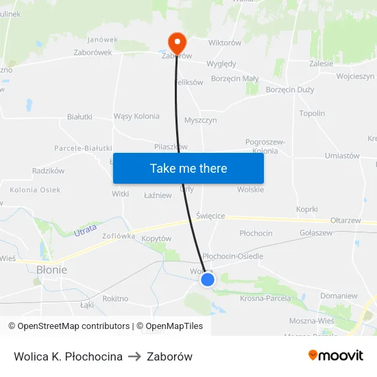 Wolica K. Płochocina to Zaborów map
