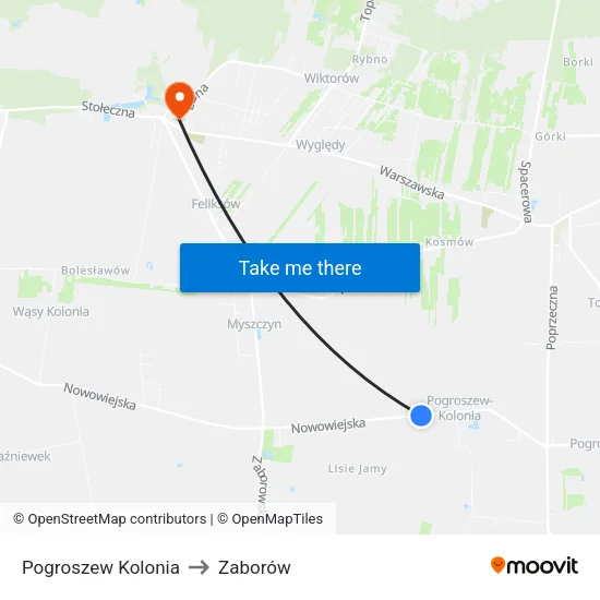 Pogroszew Kolonia to Zaborów map