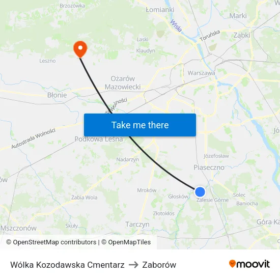 Wólka Kozodawska Cmentarz to Zaborów map