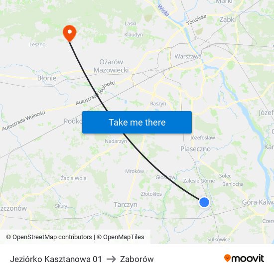 Jeziórko Kasztanowa 01 to Zaborów map