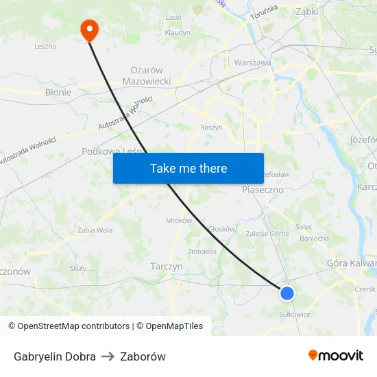 Gabryelin Dobra to Zaborów map