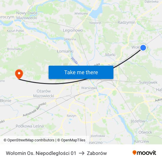 Wołomin Os. Niepodległości 01 to Zaborów map