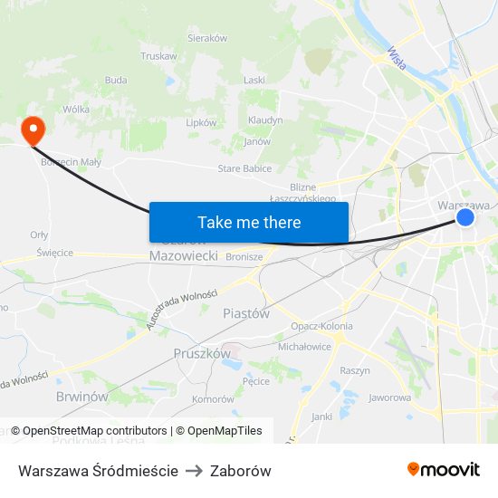 Warszawa Śródmieście to Zaborów map