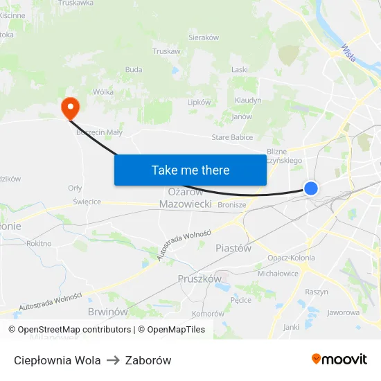 Ciepłownia Wola to Zaborów map
