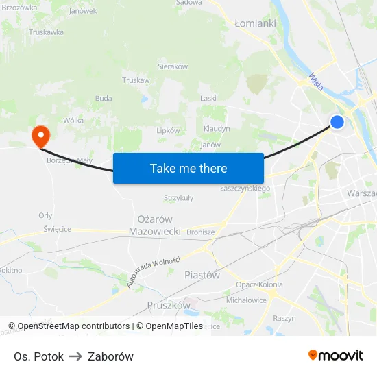 Os. Potok to Zaborów map